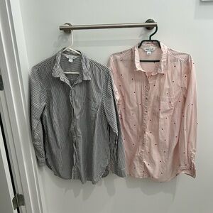 Old Navy Women’s Large Button Down Tunics - Set of 2 - Pink and Grey Striped